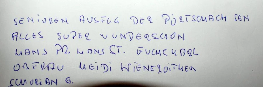 Eintragung in das Besucherbuch der Hubertuskapelle durch Hans Strasser