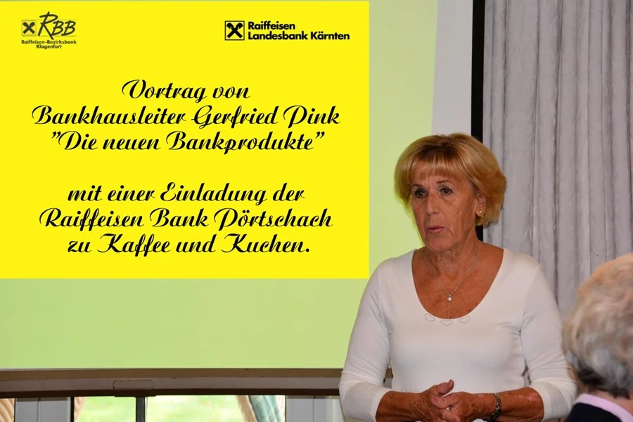 ObfrauStv Annemarie Orlitsch begrüßte Bankhausleiter Gerfried Pink und 37 Senioren